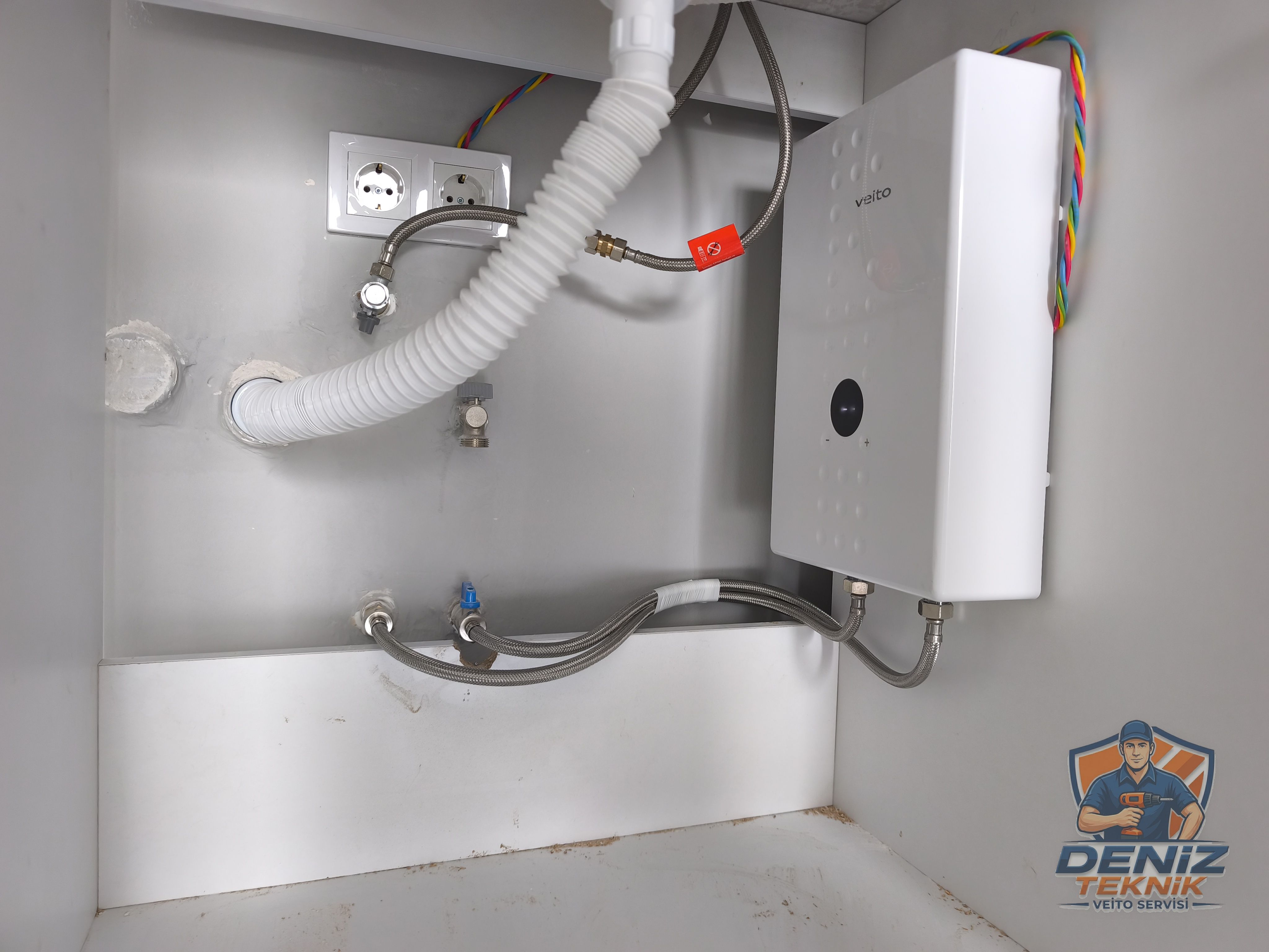 Veito Flow serisi ani su ısıtıcı lavabo altı dolap içine montaj ve su/elektrik bağlantıları